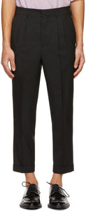 AMI Alexandre Mattiussi Black Tropical Wool Carrot Fit Trousers - AMI Alexandre Mattiussi Black Tropical Laine Carotte Fit Pantalon - Ami Alexandre Mattiussi 검은 열대 양모 당근 맞는 바지