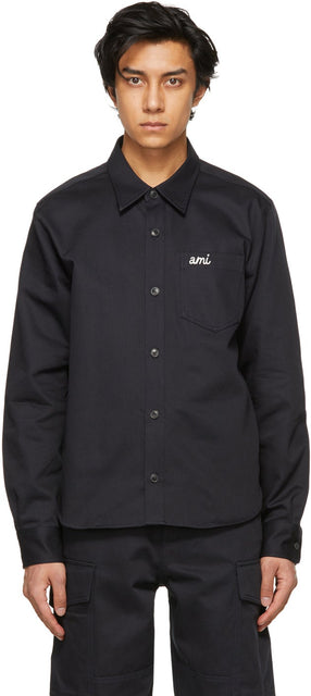 AMI Alexandre Mattiussi Navy Buttoned Overshirt - AMI Alexandre Mattiussi Navy boutonné boutonnée - Ami Alexandre Mattiussi Navy Buttoned Overshirt