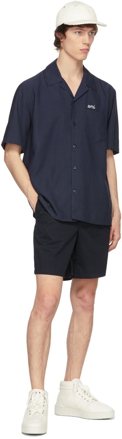 AMI Alexandre Mattiussi Navy Camp Collar 'Ami' Short Sleeve Shirt