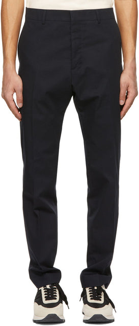 AMI Alexandre Mattiussi Navy Cigarette Fit Trousers - AMI Alexandre Mattiussi Navy Cigarette Fit Pantalon - Ami Alexandre Mattiussi 해군 담배 적합 바지