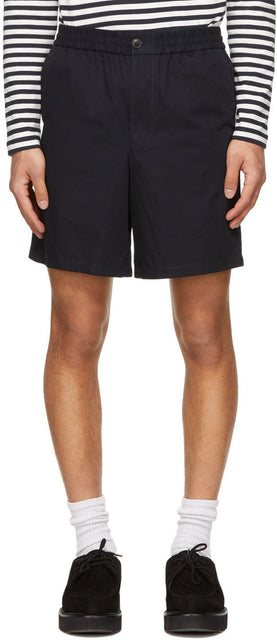 AMI Alexandre Mattiussi Navy Elasticized Waist Bermuda Shorts - AMI Alexandre Mattiussi Navy Taille élastiquée Bermuda Shorts - Ami Alexandre Mattiussi 해군 해군 신축성있는 허리 버뮤다 반바지