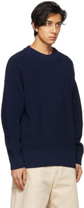 AMI Alexandre Mattiussi Navy Ribbed Boxy Sweater