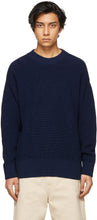 AMI Alexandre Mattiussi Navy Ribbed Boxy Sweater - AMI Alexandre Mattiussi Navy Boxy Pull Boxy - Ami Alexandre Mattiussi 해군 늑골 스웨터