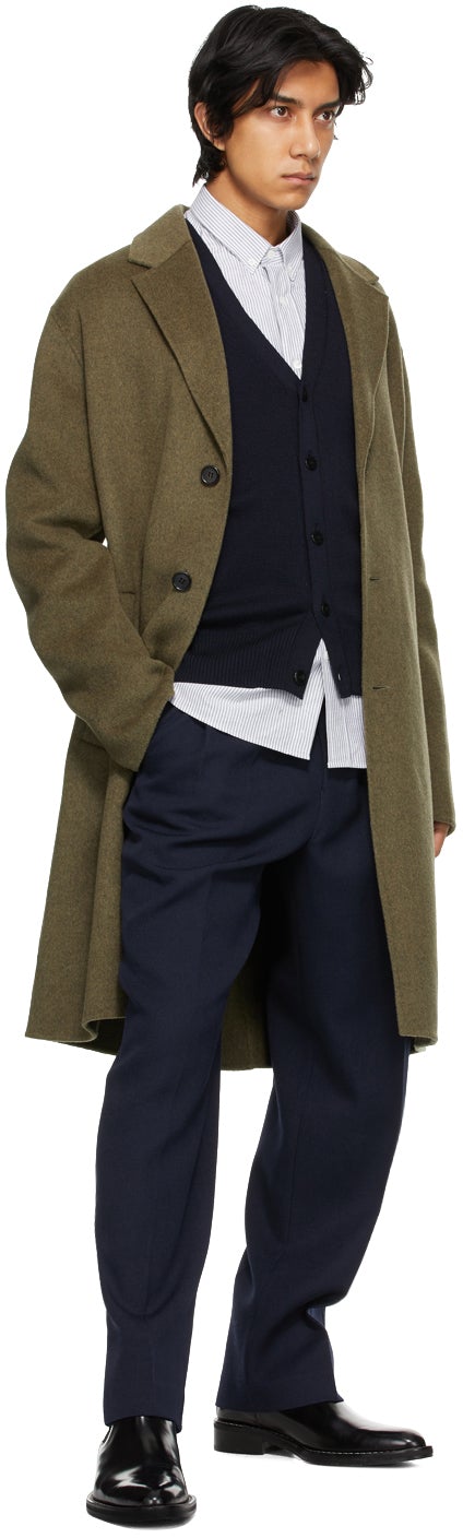 AMI Alexandre Mattiussi Navy Wide Fit Pleated Trousers