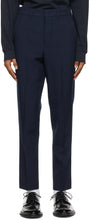 AMI Alexandre Mattiussi Navy Wool Carrot Fit Trousers - AMI Alexandre Mattiussi Navy Carotte Carotte Fit Pantalon - Ami Alexandre Mattiussi 해군 양모 당근 맞는 바지