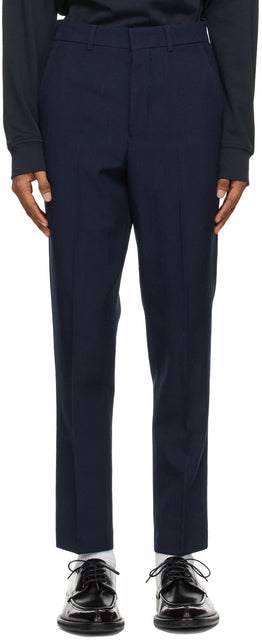 AMI Alexandre Mattiussi Navy Wool Carrot Fit Trousers - AMI Alexandre Mattiussi Navy Carotte Carotte Fit Pantalon - Ami Alexandre Mattiussi 해군 양모 당근 맞는 바지