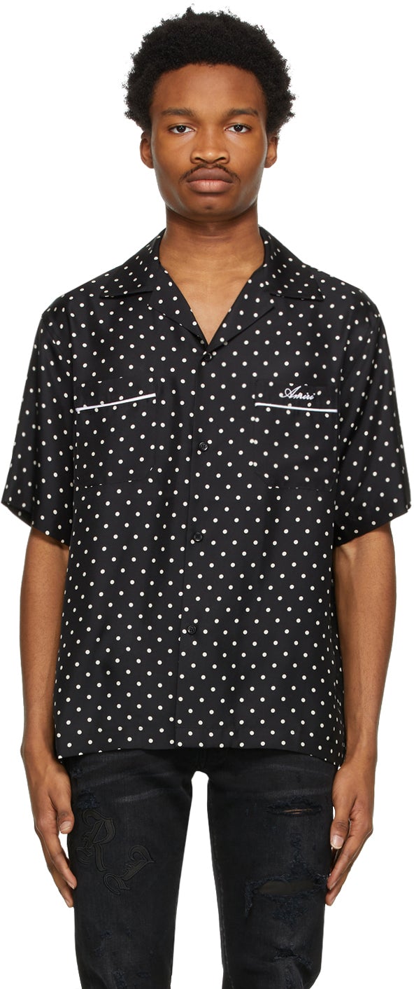 AMIRI Black Silk Polka Dot Shirt - Chemise à pois en soie noire Amiri - 아미리 블랙 실크 폴카 도트 셔츠