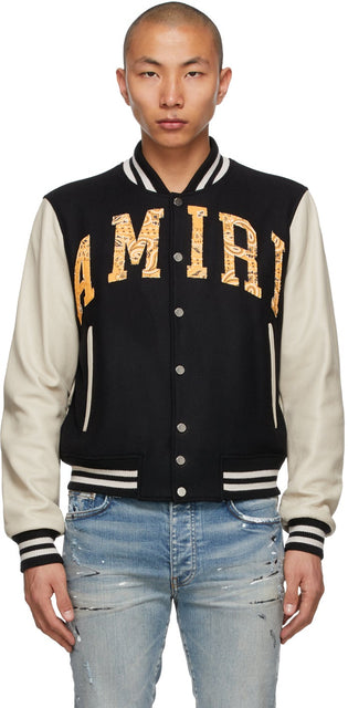 AMIRI Black Vintage AppliquÃ© Logo Varsity Bomber - Amiri Black Vintage Appliqué logo Varsity Bomber - 아미리 블랙 빈티지 Appliqué © logo varsity 폭격기