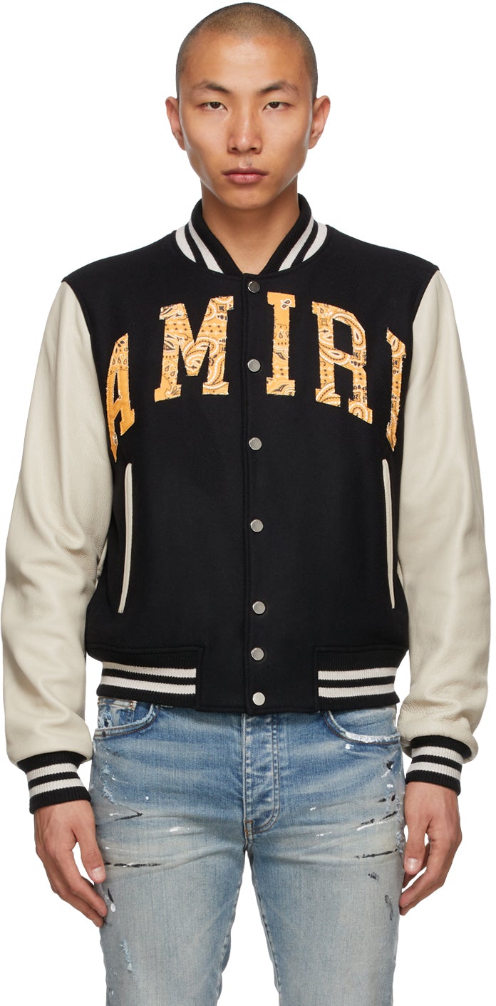 AMIRI Black Vintage AppliquÃ© Logo Varsity Bomber - Amiri Black Vintage Appliqué logo Varsity Bomber - 아미리 블랙 빈티지 Appliqué © logo varsity 폭격기