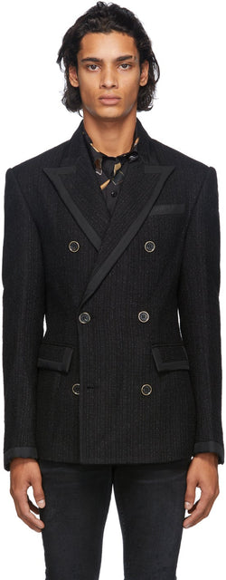 AMIRI Black Wool BouclÃ© Double-Breasted Blazer - Blazer à double boutonnage de laine noire Amiri - 아미리 블랙 양모 BouclÃ © 더블 브레스트 블레이저