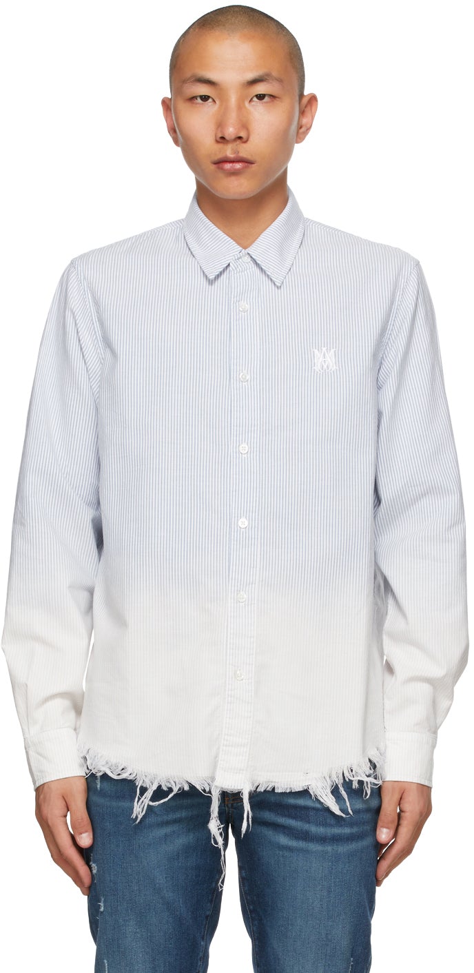 AMIRI Blue Bleach Oxford Shirt - Chemise d'Oxford Blanchon Blue Amiri Blue - 아미리 블루 표백제 옥스포드 셔츠