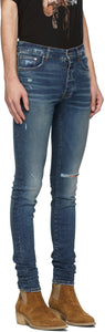 AMIRI Blue Denim Slit Knee Jeans