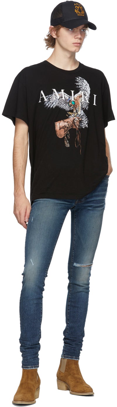 AMIRI Blue Denim Slit Knee Jeans