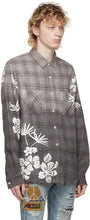 AMIRI Grey Bleach Floral Plaid Shirt