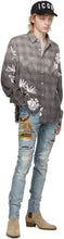 AMIRI Grey Bleach Floral Plaid Shirt