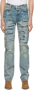 AMIRI Indigo Boro Repair Jeans - Amiri Indigo Boro Réparation Jeans - Amiri Indigo Boro 수리 청바지