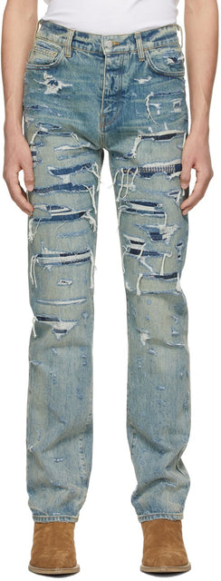 AMIRI Indigo Boro Repair Jeans - Amiri Indigo Boro Réparation Jeans - Amiri Indigo Boro 수리 청바지
