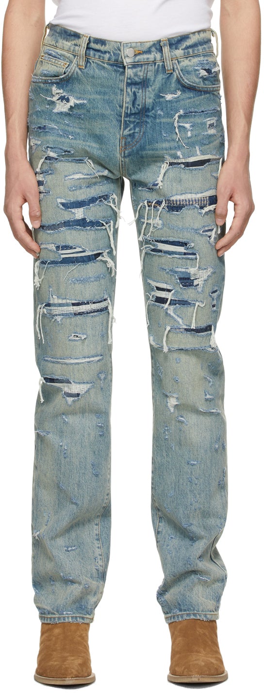 AMIRI Indigo Boro Repair Jeans - Amiri Indigo Boro Réparation Jeans - Amiri Indigo Boro 수리 청바지