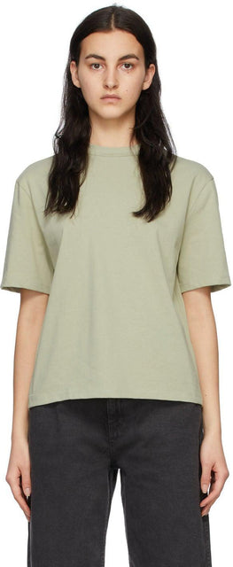 AMOMENTO Green Mock Neck T-Shirt - T-shirt à col montant vert amomentat - amomento 그린 모의 목 티셔츠