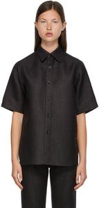 AURALEE Black Washi Basket Half Sleeve Shirt - T-shirt à manches à mi-manche Auralsee Black Washi - Auralee 블랙 워시 바구니 반 슬리브 셔츠