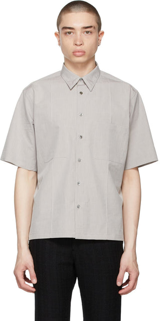 AURALEE Grey Ripstop Half Sleeve Shirt - Chemise à manches demi-manches grises Auralsee gris - Auralee 그레이 립스틱 반 소매 셔츠