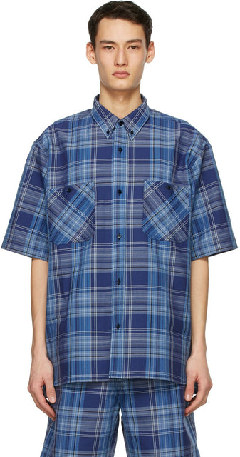 Acne Studios Blue Plaid Boxy Shirt - Studios acné chemise à carreaux bleus - 여드름 스튜디오 블루 격자 무늬 상자 셔츠