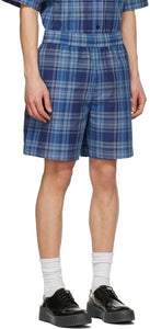 Acne Studios Blue Twill Check Shorts