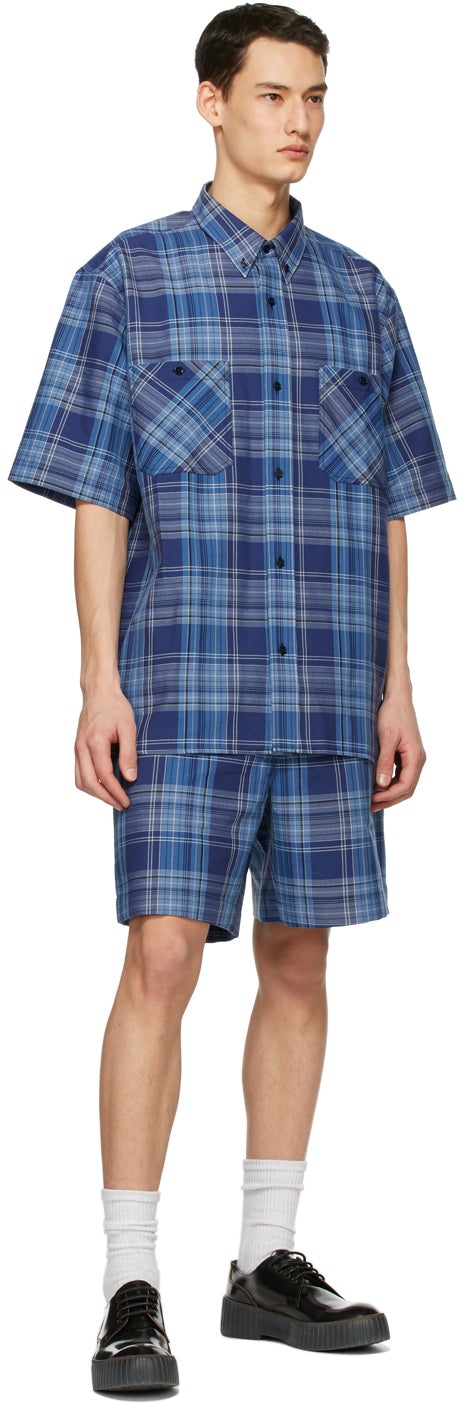 Acne Studios Blue Twill Check Shorts