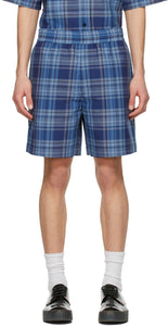 Acne Studios Blue Twill Check Shorts - Short de chèque d'acné Studios Blue Twill - 여드름 스튜디오 블루 능 직물 수표 반바지