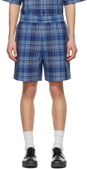 Acne Studios Blue Twill Check Shorts - Short de chèque d'acné Studios Blue Twill - 여드름 스튜디오 블루 능 직물 수표 반바지