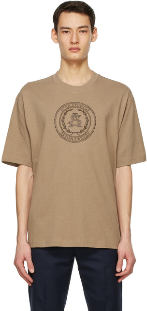 Acne Studios Brown Embroidered T-Shirt - T-shirt brodé brun de studios acné - 여드름 스튜디오 브라운 수 놓은 티셔츠
