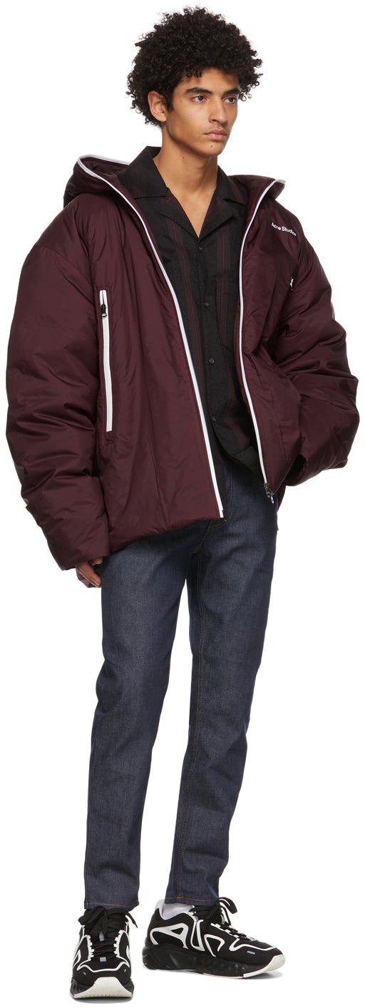 Acne Studios Burgundy Down Hooded Jacket