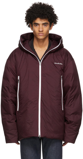 Acne Studios Burgundy Down Hooded Jacket - Acne Studios Bourgogne bas à capuche - Acne Studios Burgundy 다운 후드 재킷