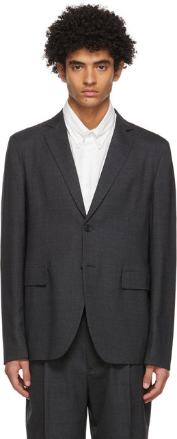 Acne Studios Grey Wool Single-Breasted Blazer - ACNE STUDIOS Blazer à poitrine en laine grise - 여드름 스튜디오 회색 양모 싱글 브레스트 블레이저