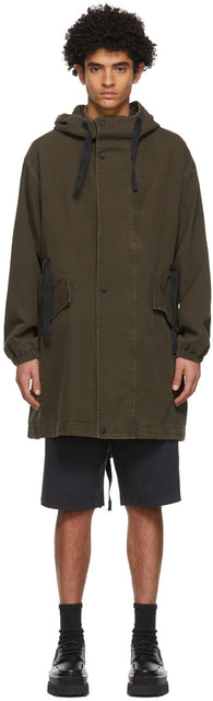 Acne Studios Khaki Canvas Fishtail Parka Coat - Acné Studios Kaki Canvas Fisites Parka Coat - 여드름 스튜디오 카키 캔버스 Fishtail Parka 코트