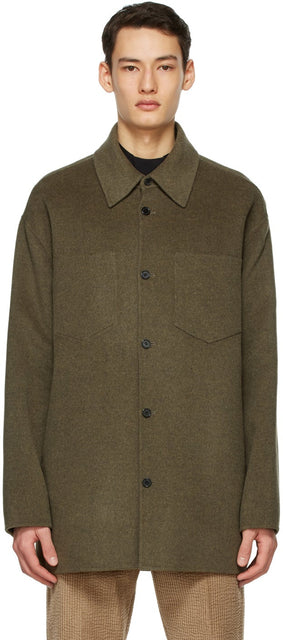 Acne Studios Khaki Wool Double-Faced Shirt - Chemise à double face à double face de l'acné Studios Kaki - 여드름 스튜디오 카키색 양모 두 배 셔츠