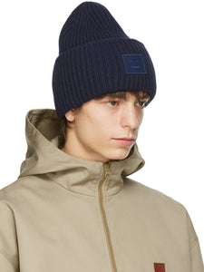 Acne Studios Navy Wool Patch Beanie