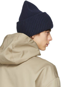 Acne Studios Navy Wool Patch Beanie