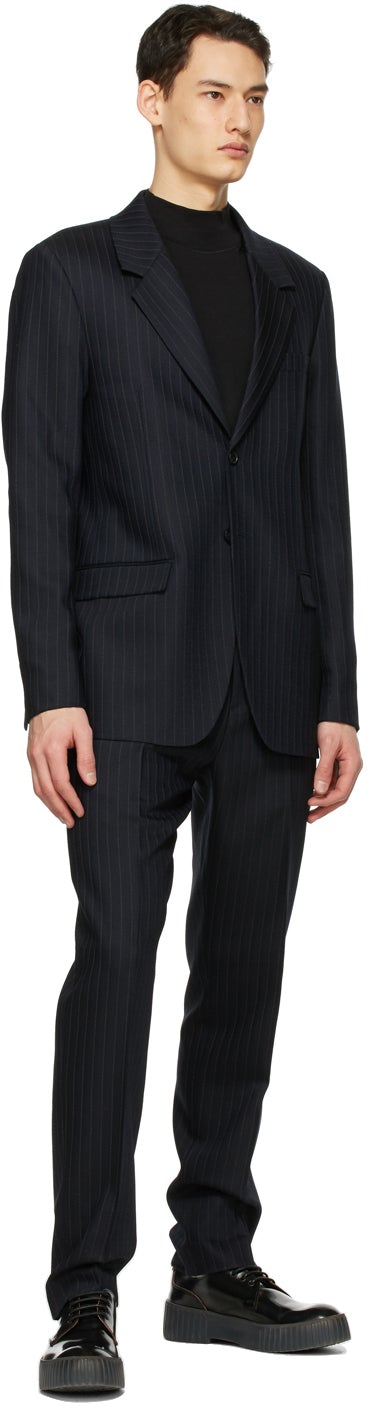 Acne Studios Navy Wool Pinstripe Trousers