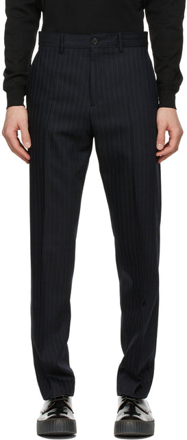Acne Studios Navy Wool Pinstripe Trousers - Pantalon pinstre de laine de laine de laine de la marine acné - 여드름 스튜디오 해군 양모 핀 스트라이프 바지