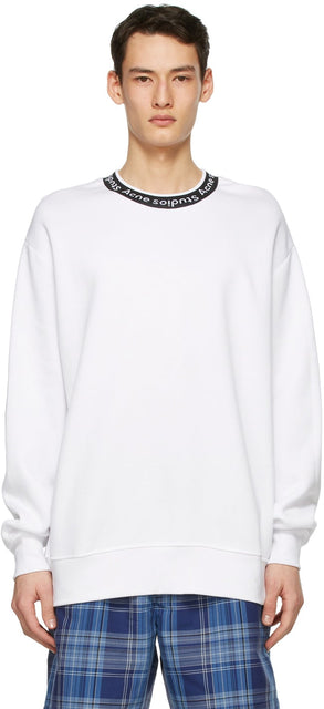 Acne Studios White Jacquard Logo Sweatshirt - Sweat-shirt de logo Jacquard blanc Jacquard blanc - 여드름 스튜디오 화이트 자카드 로고 스웨터