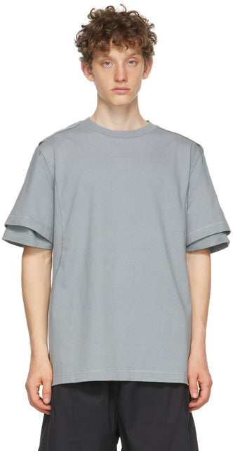 Affix Grey Heavy Jersey Dual Sleeve T-Shirt - T-shirt à double manche de jersey gris d'affixe gris - 첨부 회색 무거운 저지 듀얼 슬리브 티셔츠