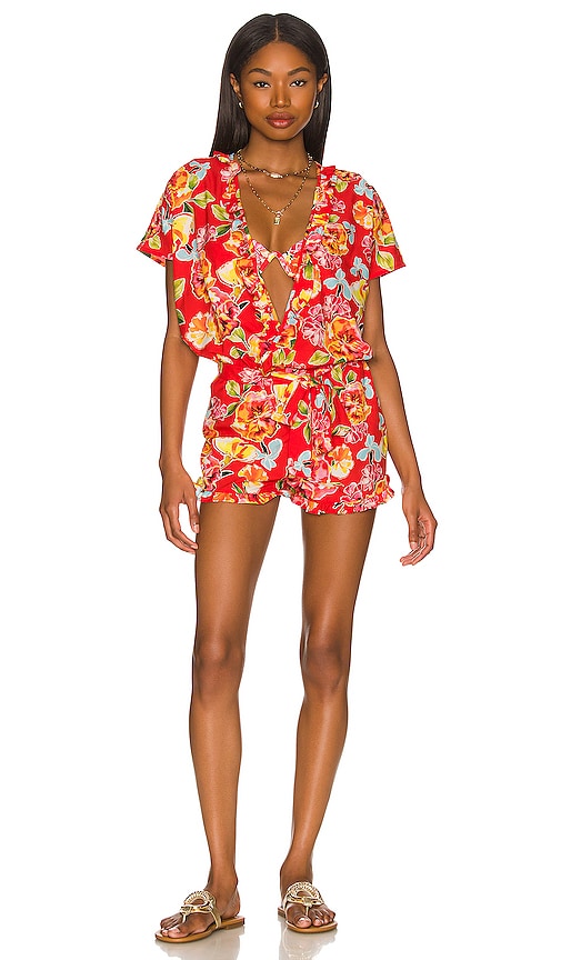 Agua Bendita x REVOLVE Zenda Romper in Red Agua Bendita x Revolve Zenda Romper en rouge Agua Bendita x旋转红色的Zenda Romper