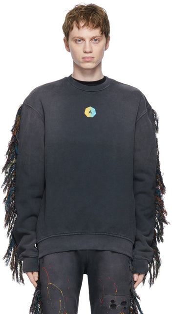 Alchemist Black Fringe Surfside Sweatshirt - Sweat-shirt de surf à franges noire alchimiste - 연금술사 블랙 프린지 서프 사이드 스웨터