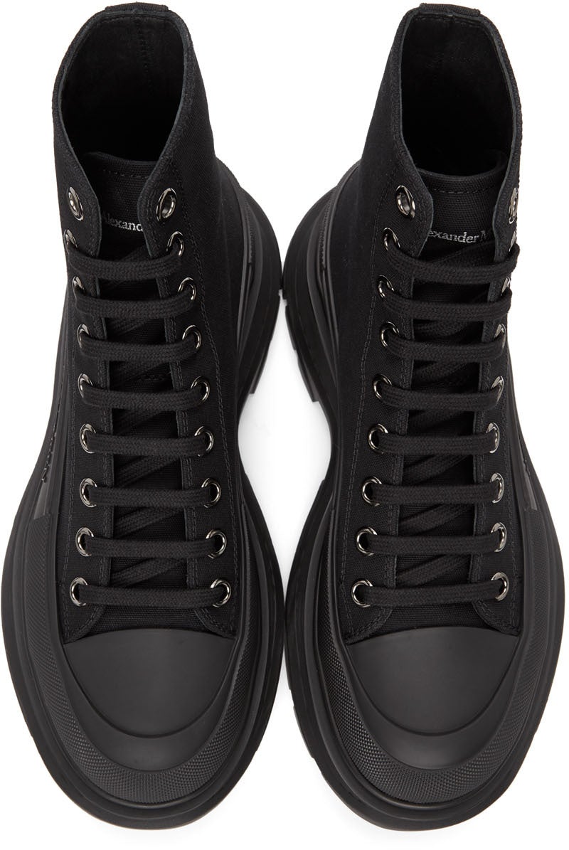 Alexander McQueen Black Canvas Tread Slick Boots