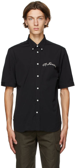Alexander McQueen Black Embroidered Logo Shirt - Chemise de logo brodée en noir Alexander McQueen - Alexander McQueen 블랙 수 놓은 로고 셔츠