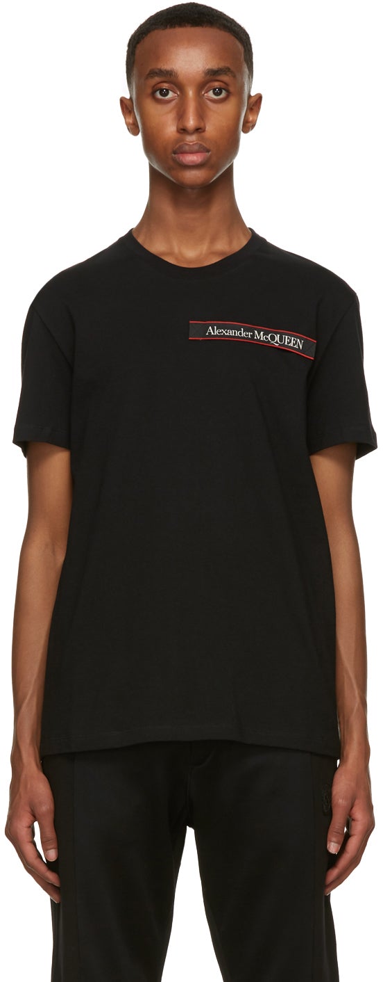 Alexander McQueen Black Logo AppliquÃ© T-Shirt - Alexander McQueen Black Logo Appliquél T-shirt - Alexander McQueen 블랙 로고 Appliqué 티셔츠