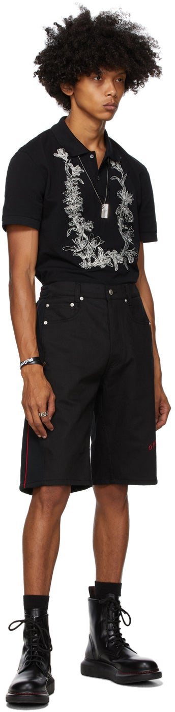 Alexander McQueen Black Organic Stretch Denim Logo Shorts