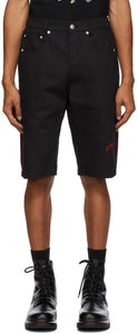 Alexander McQueen Black Organic Stretch Denim Logo Shorts - Alexander McQueen Black Bio Stretch Denim Logo short - Alexander McQueen 블랙 유기 스트레치 데님 로고 반바지