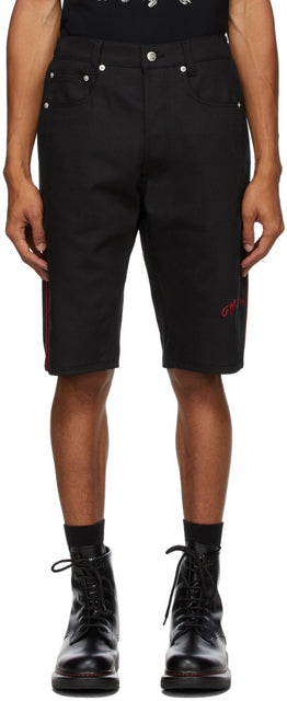 Alexander McQueen Black Organic Stretch Denim Logo Shorts - Alexander McQueen Black Bio Stretch Denim Logo short - Alexander McQueen 블랙 유기 스트레치 데님 로고 반바지